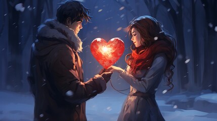 Power of love melting cold heart. valentine love woman and man winter png like style