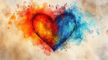 Whimsical heart art, hand-drawn digitally with vibrant watercolor effects, cheerful and expressive