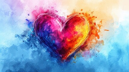 Whimsical heart art, hand-drawn digitally with vibrant watercolor effects, cheerful and expressive