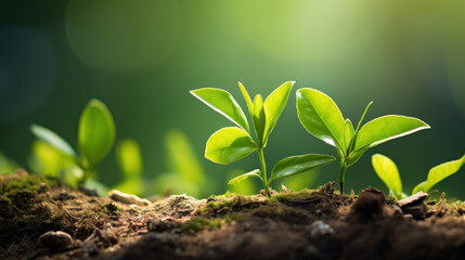 A young green plant sprouts from rich soil, symbolizing growth and new beginnings.