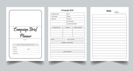 Editable Campaign Brief Planner Kdp Interior printable template Design.