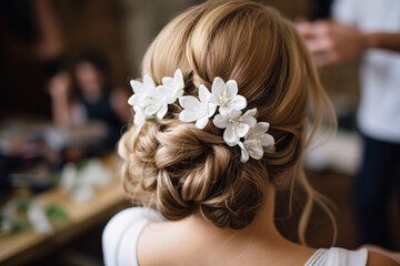 Obraz na płótnie Canvas Bridal hairstyle with white flowers