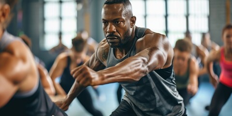 African American fitness trainer leading a dynamic workout session