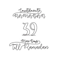 One continuous line for ramadan kareem count down day 39 vector illustration. Simple quotes for reminding ramadan kareem 1445 H will coming in simple linear style vector illustration. Ramadan kareem.