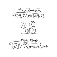 One continuous line for ramadan kareem count down day 38 vector illustration. Simple quotes for reminding ramadan kareem 1445 H will coming in simple linear style vector illustration. Ramadan kareem.