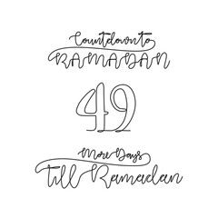 One continuous line for ramadan kareem count down day 49 vector illustration. Simple quotes for reminding ramadan kareem 1445 H will coming in simple linear style vector illustration. Ramadan kareem.