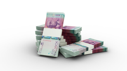 3d rendering of Stack of Cape Verdean Escudo notes. bundles of Cape Verdean currency notes isolated on transparent background
