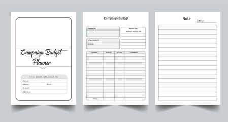 Editable Campaign Budget Planner Kdp Interior printable template Design.