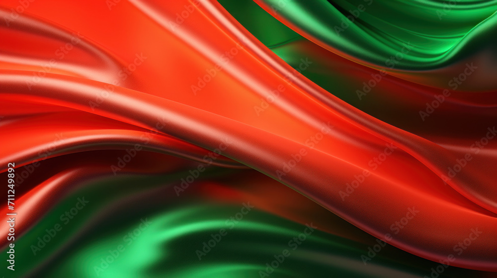 Aufkleber abstract background of smooth waves in red and green satin fabric creating a festive feel.