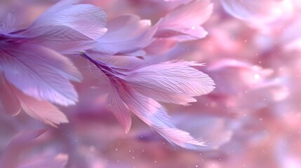 Ethereal Feathers Floating in a Dreamy Pink Haze