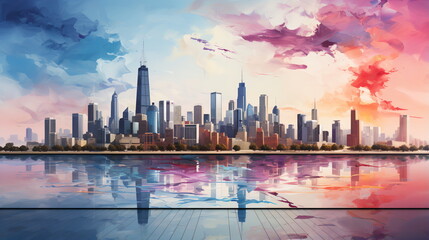 Obraz premium a watercolor big city skyline