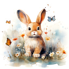 Cute baby bunny watercolor illustration