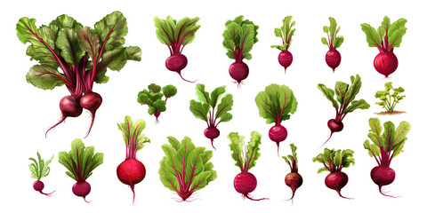 Set of isolated beet on transparent background.