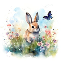 Cute baby bunny watercolor illustration