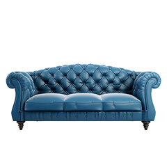 blue leather sofa on transparent background PNG