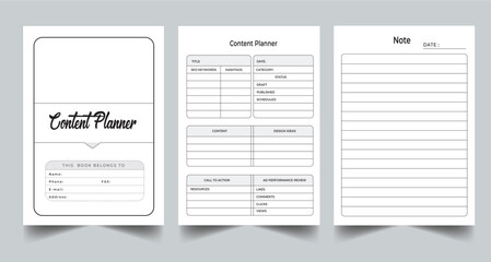 Editable Content Planner Kdp Interior printable template Design.