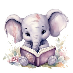 Cute baby elephant watercolor illustration
