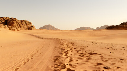 Fototapeta na wymiar the desert has many tracks in it