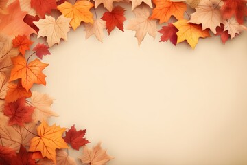 Naklejka na ściany i meble Abstract autumn frame background with colorful maple leaves and copy space