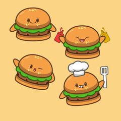Cute Burger Cartoon Character