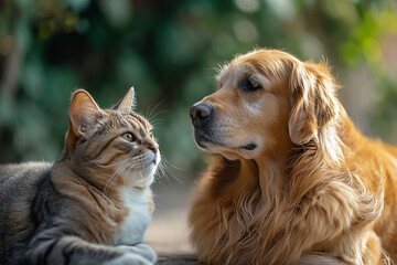 British cat and Golden Retriever 