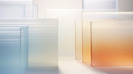 Frosted glass sheets stack. Privacy matted window material sample