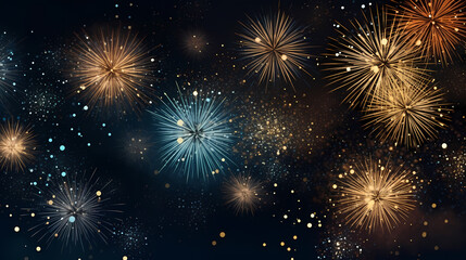 Naklejka premium Happy New Year, burning fireworks with bokeh light background