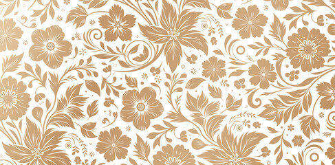 seamless pattern with golden flowers and  floral leaves backgrounds isolated white colors for Fashionable modern wallpaper or textiles, book cover, Digital interfaces, print designs template materials