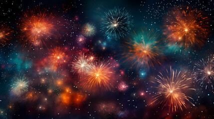 Happy New Year, burning fireworks with bokeh light background