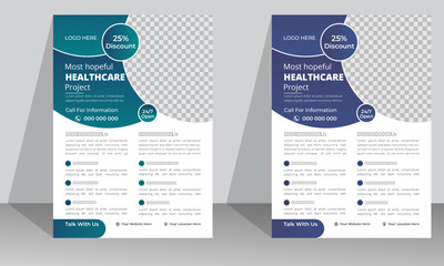 Corporate healthcare and medical cover or poster design layout with elements set in circle space for photo with your text