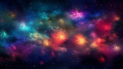 Naklejka premium Happy New Year, burning fireworks with bokeh light background