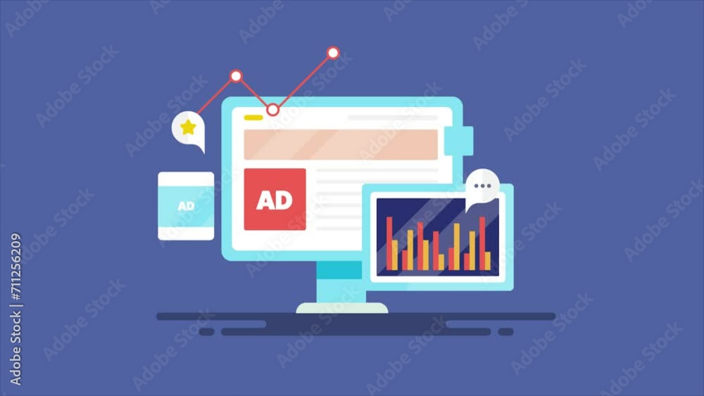 Poster display web advertising and social media sponsored ad performance monitoring, digital marketing and 