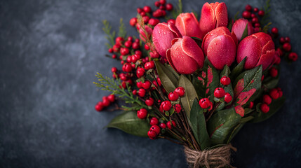 Fototapeta premium Beautiful bouquet red rose of love wallpapers background with glitter, bokeh lights, romantic and charm atmosphere in background. Valentine concept.