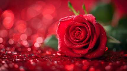 Beautiful red rose of love wallpapers background with glitter, bokeh lights, romantic and charm atmosphere in background. Valentine concept.