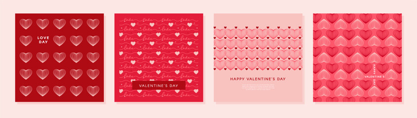 Valentine's Day holidays templates. Social media post with heart patterns. Sales promotion and greeting cards. Vector illustration for greeting card, mobile apps, banner design and web ads - obrazy, fototapety, plakaty