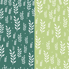 Set of twp green and floral leaf patterns. Vector backgrounds.