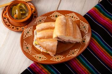 Mexican ham sandwich, in Mexico it is called Torta de Jamon, it is the most popular of the Mexican Tortas and the recipe varies depending on who prepares it, made with bolillo o telera bread.