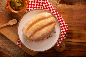 Mexican ham sandwich, in Mexico it is called Torta de Jamon, it is the most popular of the Mexican Tortas and the recipe varies depending on who prepares it, made with bolillo o telera bread.
