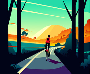 Bicycle lane merging into a scenic trail vektor illustation