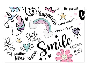 unicorn handdrawing vector design and seamless.Print tshirt graphic