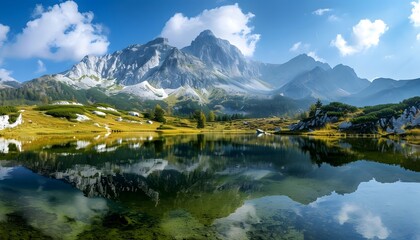 Fototapeta na wymiar lake and mountains water reflection