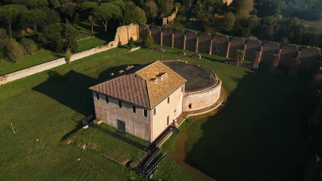 Cinematic Establishing Shot of Mausoleum of Maxentius, Via Appia, Rome, Italy