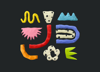 Palstiline abstract composition. Handmade geometric shapes. Modeling clay.
