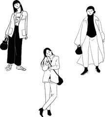 オシャレな女性の線画ベクターイラスト