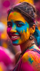 AI Generative illustration of a traditional Holi Festival of Colour scene
