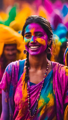 Fototapeta premium AI Generative illustration of a traditional Holi Festival of Colour scene