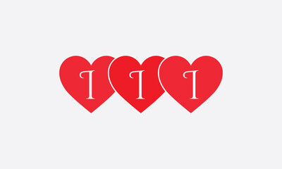 Triple Hearts shape III. Red heart sign letters. Valentine icon and love symbol. Romance love with heart sign and letters. Gift red love