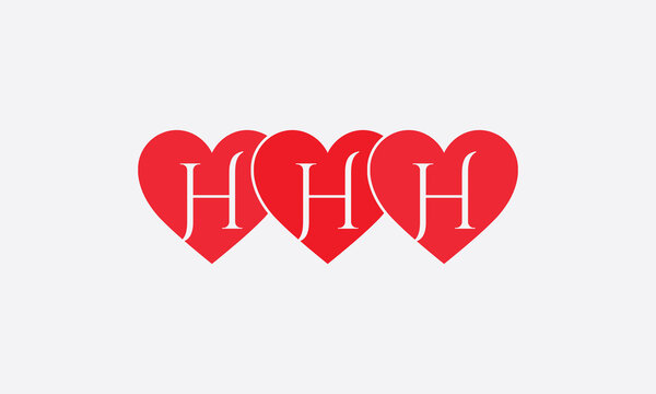 Triple Hearts shape HHH. Red heart sign letters. Valentine icon and love symbol. Romance love with heart sign and letters. Gift red love