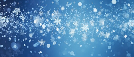 Fototapeta na wymiar Winter wonderland: snowflakes and bokeh effect on a blue background