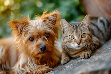 Portrait of cute small dog and cat 